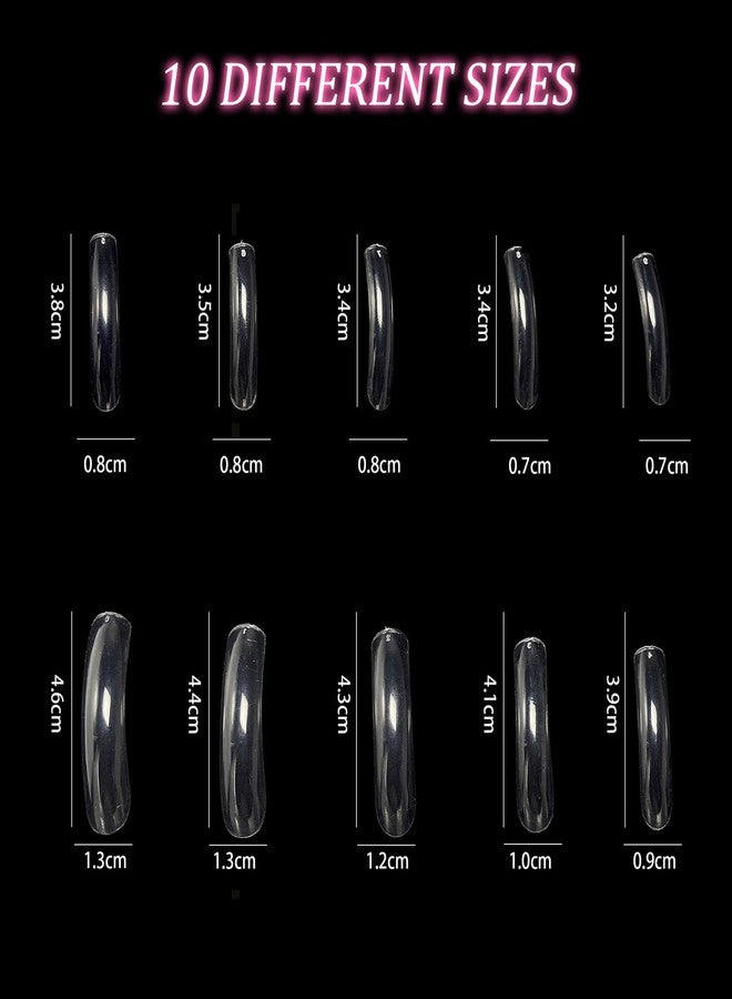 panthra 500pcs Long Curved Nail Tips, Curved Square Press on Nails, 10 Different Sizes, Transparent Design, Stylish and Simple, Suitable for Nail Salon Home Diy - Image 2
